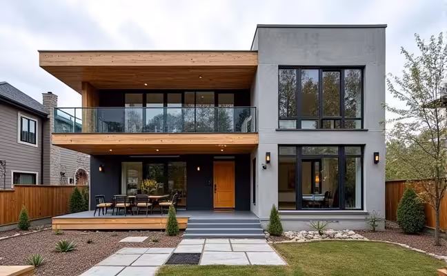 A time-lapse photography style image of a Toronto home undergoing renovation, showcasing the transformation from a dated structure to a modern masterpiece, capturing the essence of progress and growth over time