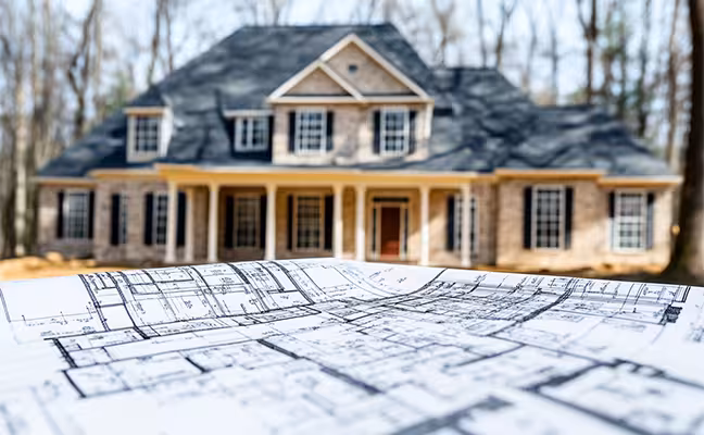 A detailed blueprint of a home renovation plan, complete with budget allocations and contingency fund markings, highlighting the importance of careful planning and budgeting in preventing cost overruns