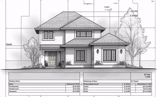 A detailed blueprint of a home in Toronto with specific areas earmarked for renovation, overlaid with a budget spreadsheet showing the allocation of funds for materials, labor, and unexpected costs, illustrating the concept of careful financial planning