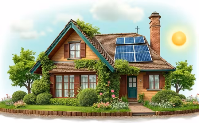 A collage of images showing the process of green renovation: installation of solar panels, use of sustainable building materials, energy-efficient appliances and insulation, capped by a final image of a beautiful, eco-friendly home, emphasizing that green renovations can be cost-effective and appealing to buyers