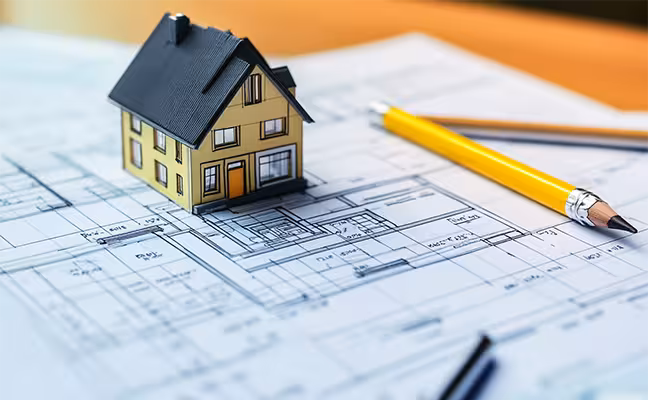 A detailed image of a calendar marked with important renovation milestones for a home in Toronto. Highlight important dates such as permit application submission in winter, start of construction in spring, and completion in summer. Include elements like a house blueprint, a permit document, and a pencil, symbolizing the planning and permitting process