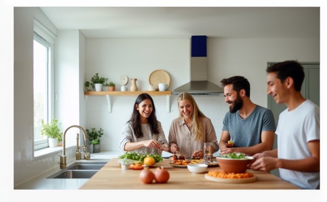 A step-by-step visual representation of a kitchen remodel plan, including setting a budget, choosing a design style, selecting appliances, planning for plumbing and electrical work, and hiring professionals. The final step shows a family enjoying their newly remodeled kitchen, cooking and laughing together